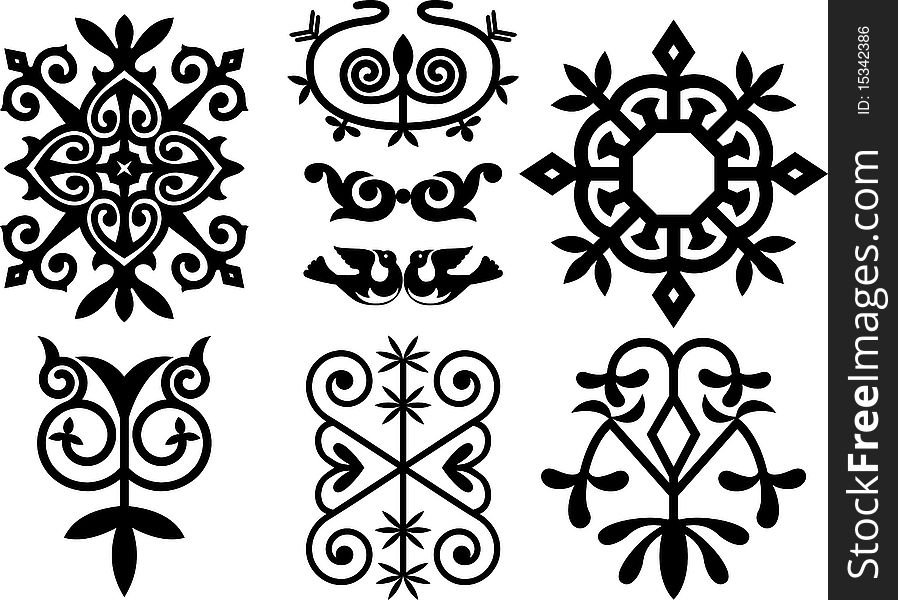 Elements of traditional adygei ornament , clip art optimized for cutting on plotter. Stencil for decor.