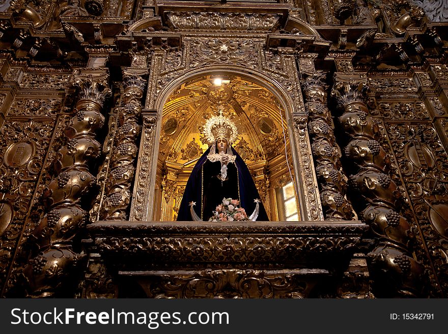 Virgin Mary in San Pedro church interiors in Arcos de la Frontera, Cadiz - Spain