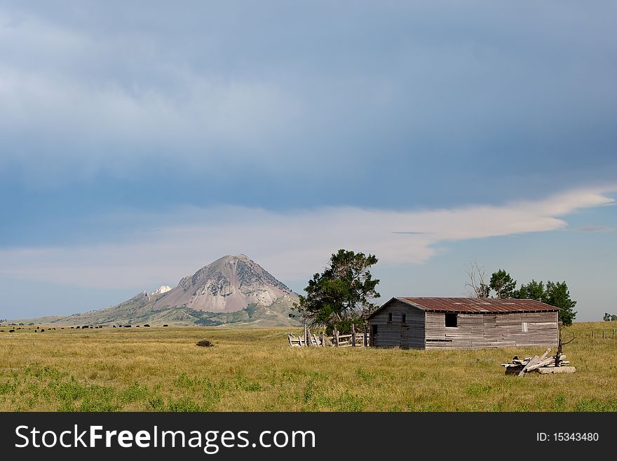 Old Barn with Butte in Background