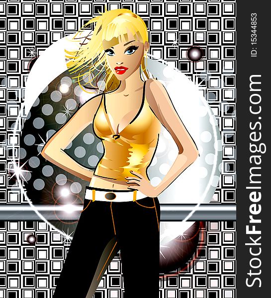 Illustration of a sexy blondy girl on a creative background. Illustration of a sexy blondy girl on a creative background