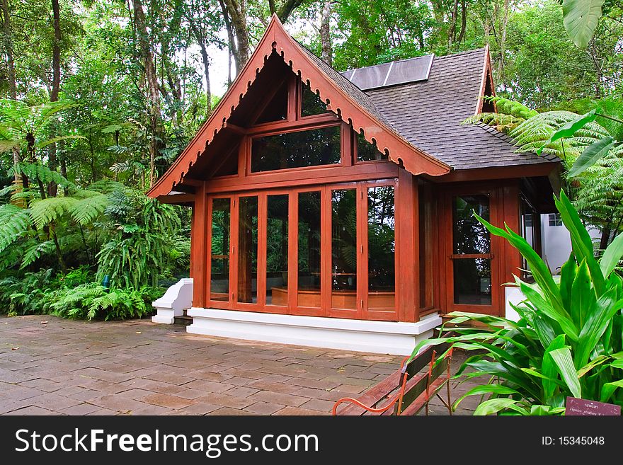 Wooden hall for rest and relax in park. Wooden hall for rest and relax in park