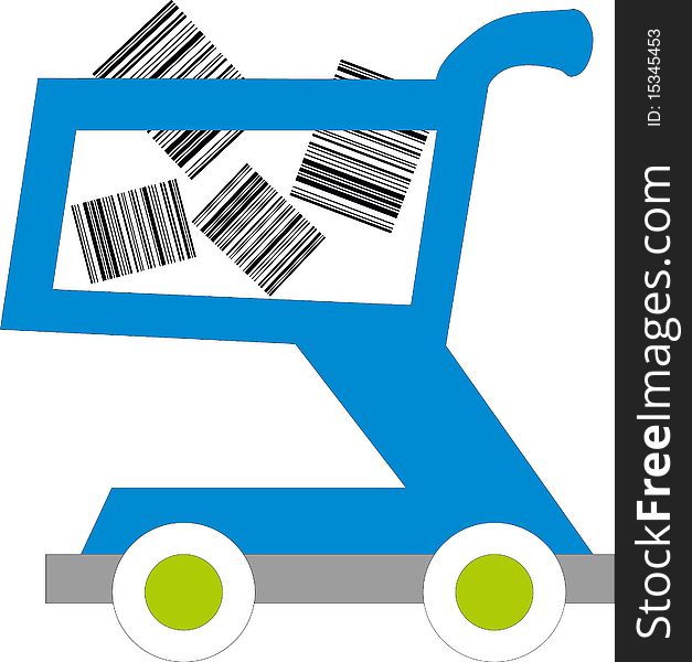 Illustration of a shopping cart with barcodes inside