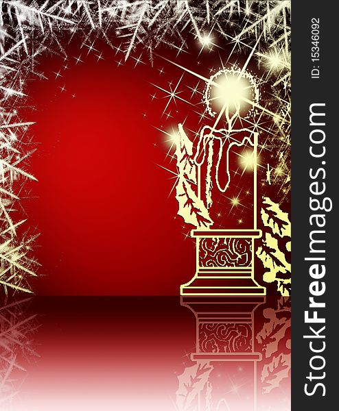 Elegant christmas card on red background with reflection