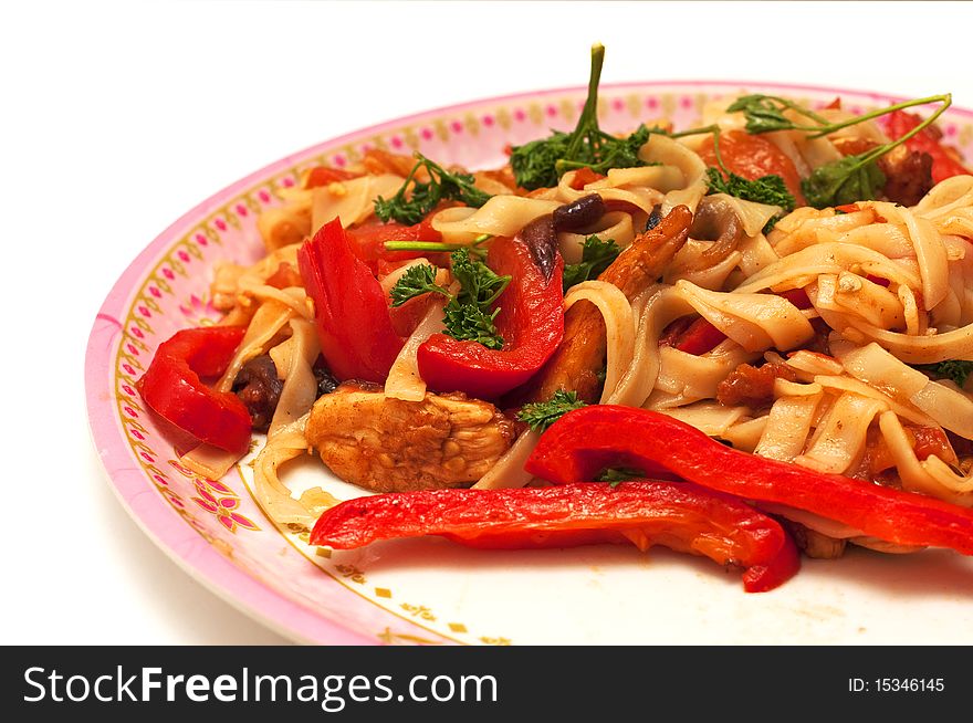 Chinese noodles on isolated background