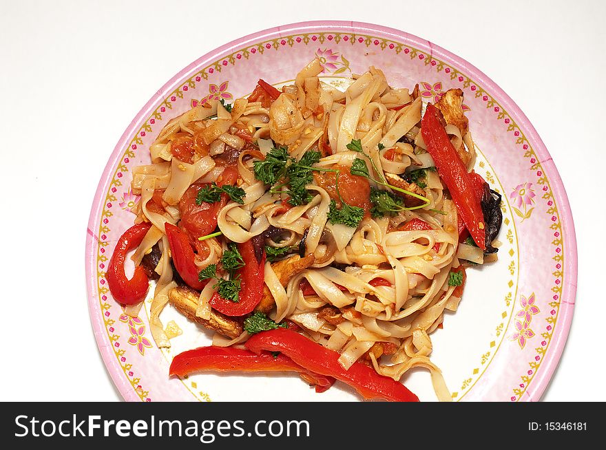 Chinese style noodles on white background