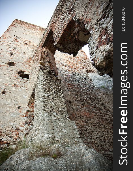 Old castle ruins in Olsztynin Poland on evening