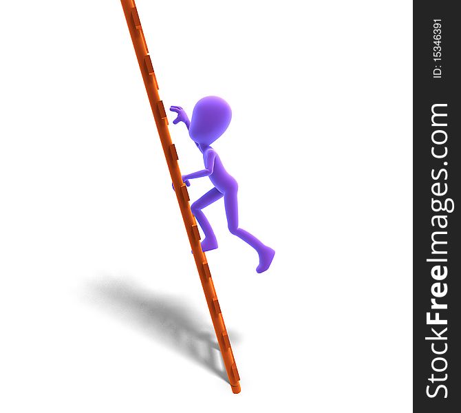 3d male icon toon character climbs the ladder. 3D rendering with clipping path and shadow over white