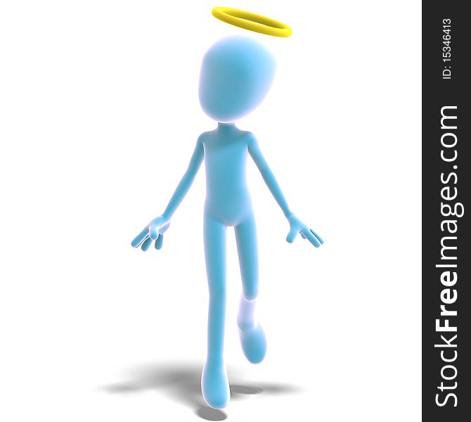 3d male icon toon character is an angel. 3D rendering with clipping path and shadow over white