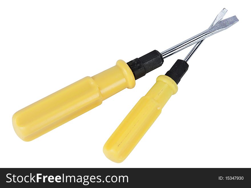 Two screwdrivers with plastic yellow handle