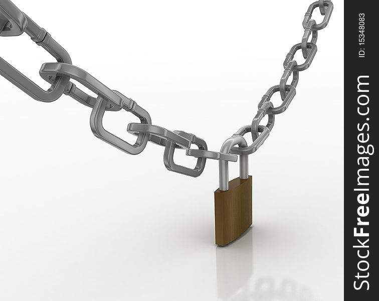 Locked Chain with padlock at white back ground