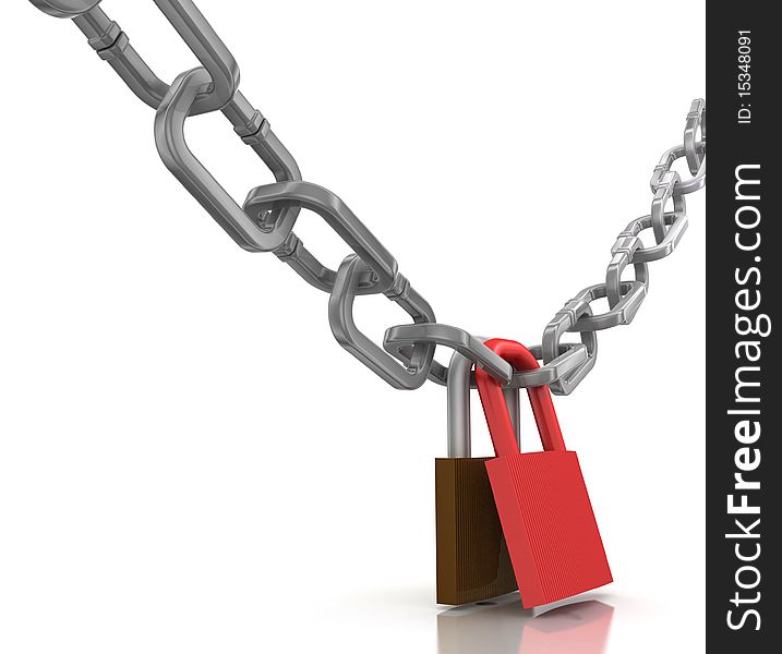 Locked Chain with padlock at white background