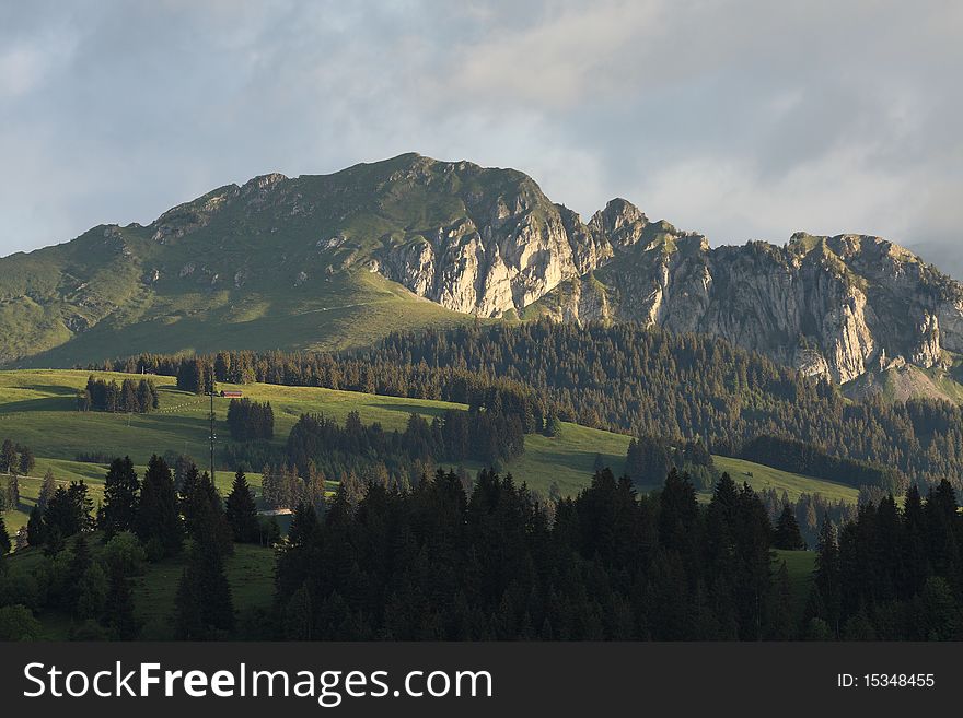 Swiss mountain morning light view