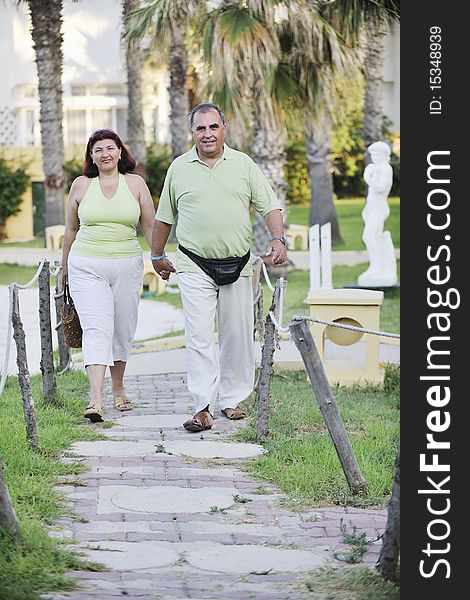 Happy seniors couple  on beach