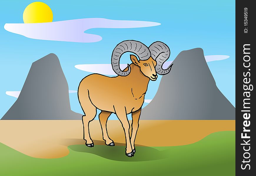 Illustration of a cute goat in nature background. Illustration of a cute goat in nature background