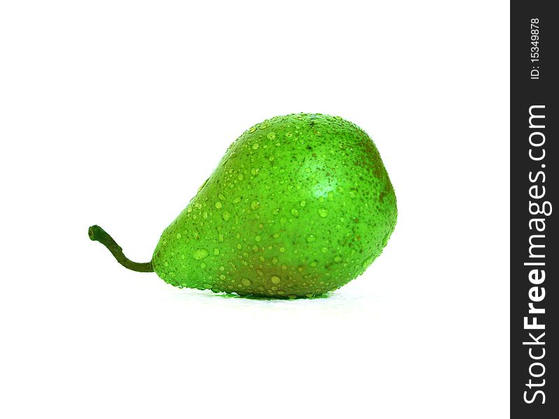 Pretty unusual green pear on white background