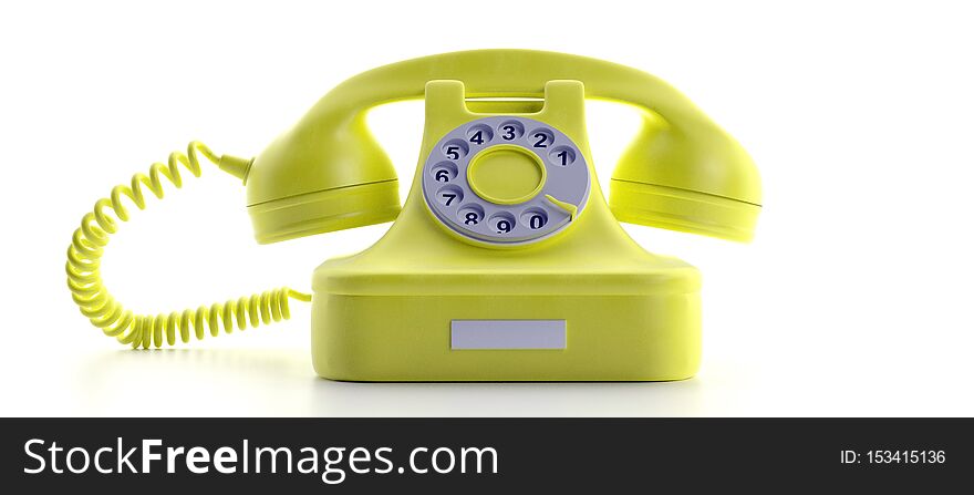 Yellow old telephone isolated on white background. 3d illustration