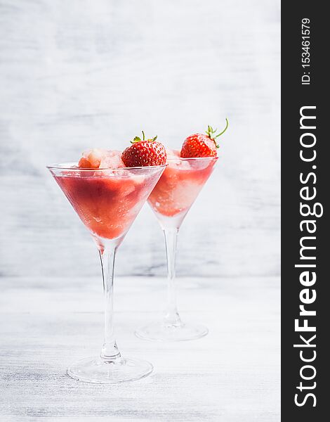 Frozen Strawberry Cocktail In Martini Glass