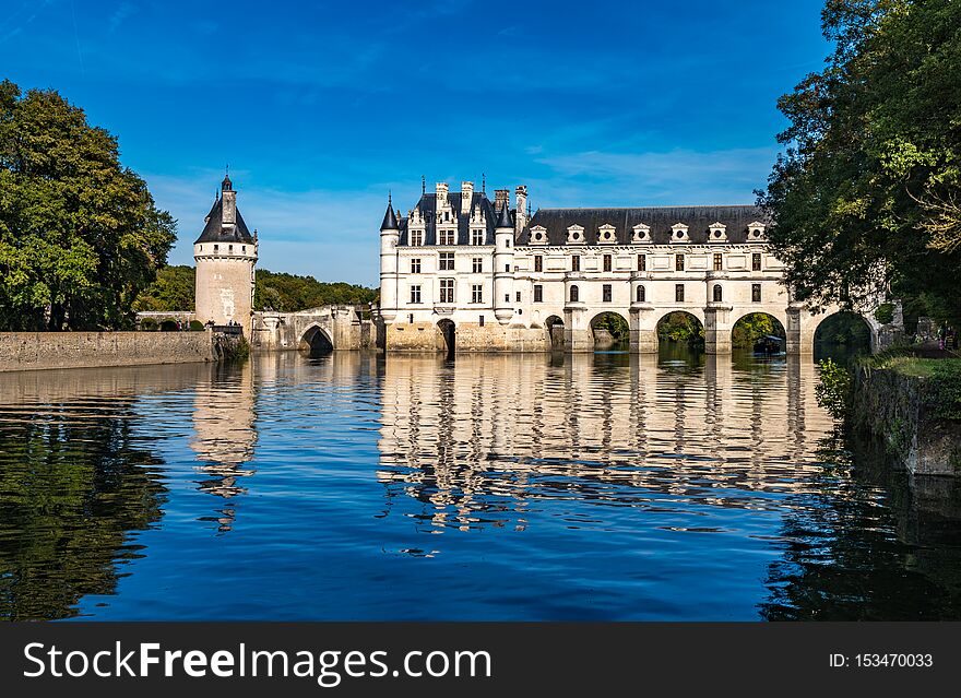 Chateau de Chenonceau on the Cher River, Loire Valley, France.