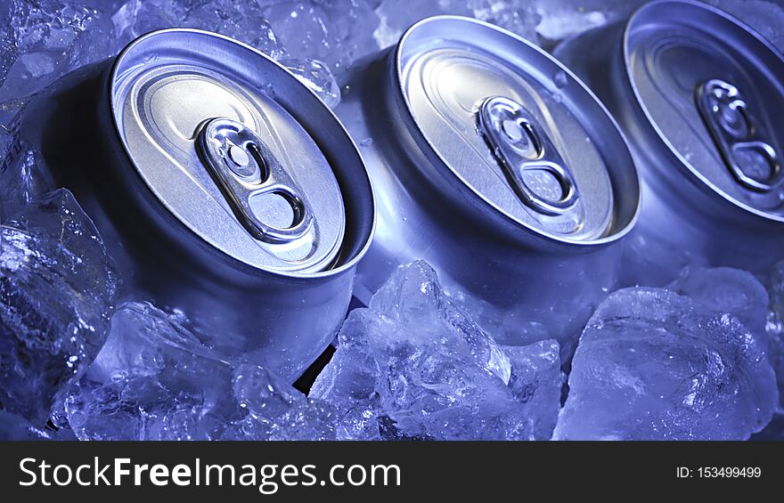 Aluminum can of soda in the ice