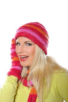 Pretty Funny Winter Woman In Hat And Gloves Stock Images Pretty Funny Winter Woman In Hat And Gloves Stock Images