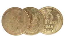 Three Copper Russian Coins Stock Photos