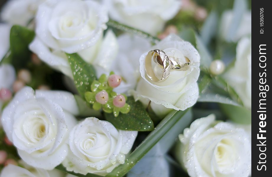 Wedding Bouquet and engagement rings. Wedding Bouquet and engagement rings