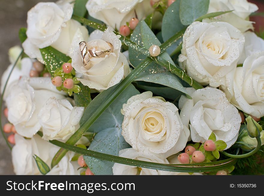 Wedding Bouquet and engagement rings. Wedding Bouquet and engagement rings