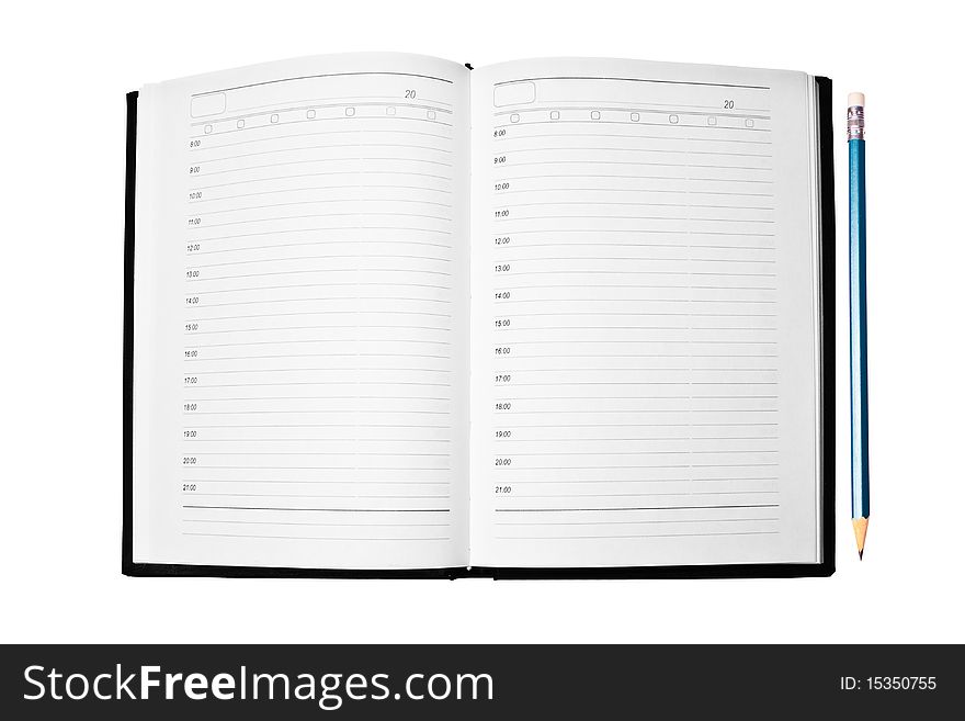 Notebook and pencil isolated on white background