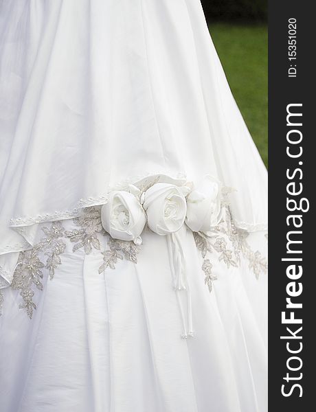 Beautiful white wedding dress closeup