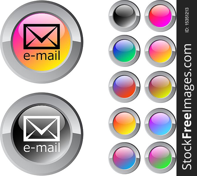 E-mail multicolor glossy round web buttons. E-mail multicolor glossy round web buttons.
