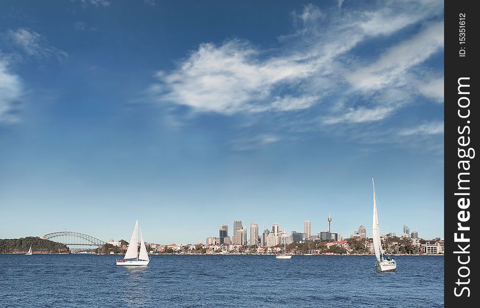 Boats sailing on beautiful Sydney Harbour