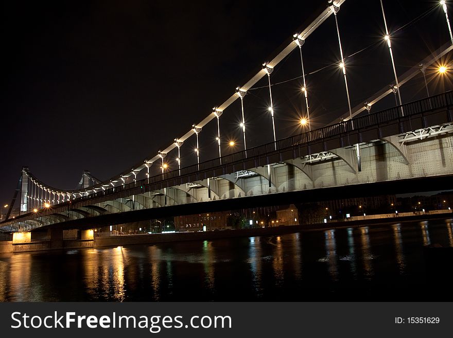 Night bridge in lights, Moscow
