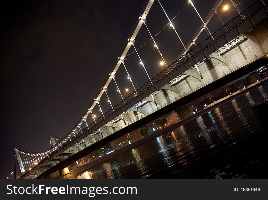 Night bridge in lights, Moscow