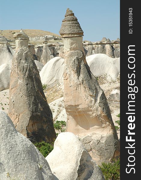 Stone columns in Cappadocia, Turkey