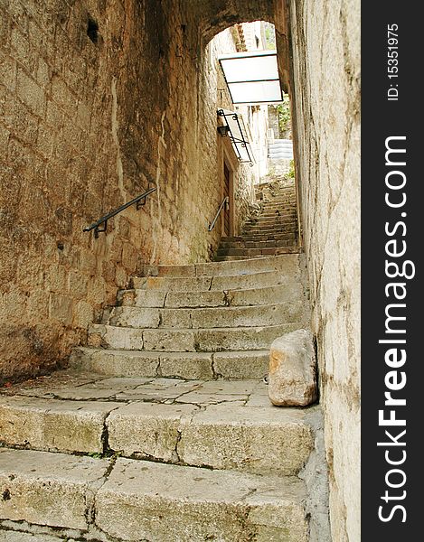 Old Stone Staircase In Kotor, Montenegro