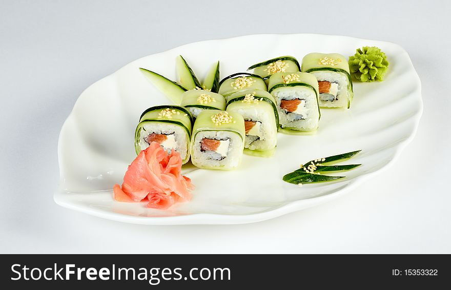 Prepared and delicious sushi taken in studio. Prepared and delicious sushi taken in studio