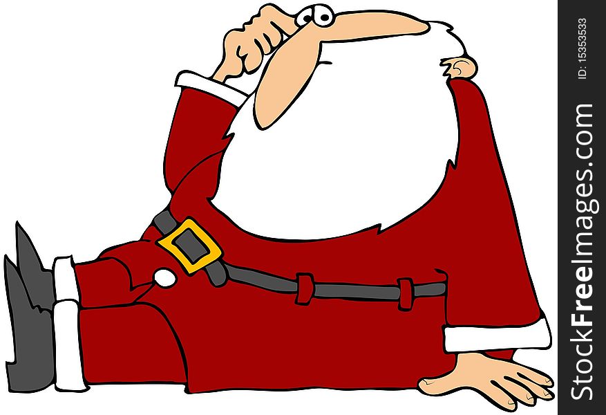 This illustration depicts Santa Claus sitting on the floor with a puzzled expression. This illustration depicts Santa Claus sitting on the floor with a puzzled expression.