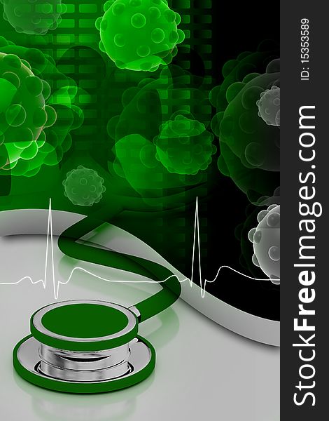 Digital illustration of stethoscope in color background	3d,
medical,