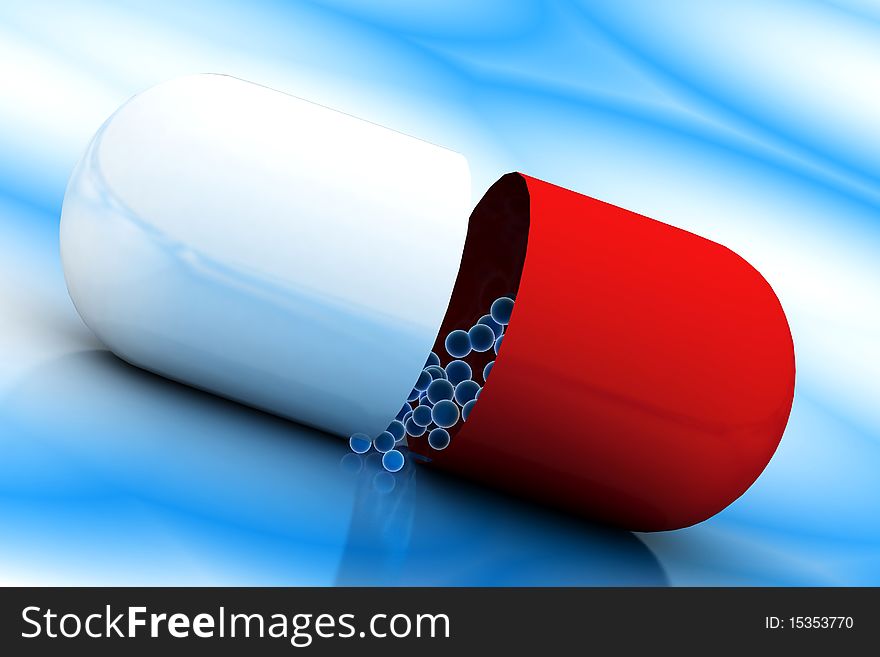 3d multi use red and white pill in color background