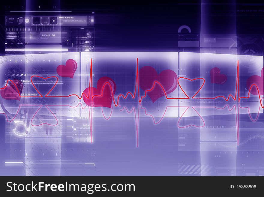 Digital illustration of heart monitor screen with normal heart beat signal. Digital illustration of heart monitor screen with normal heart beat signal