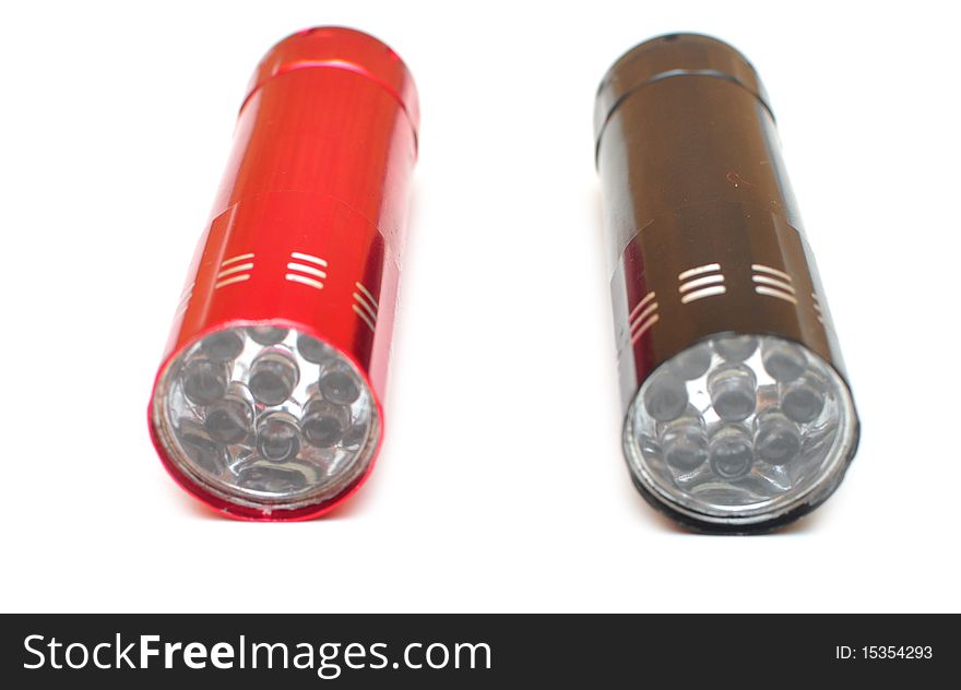 Isolated red and black flashlight  on white backgrounds