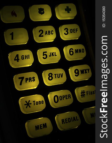 Number telephone key with a yellow backlight