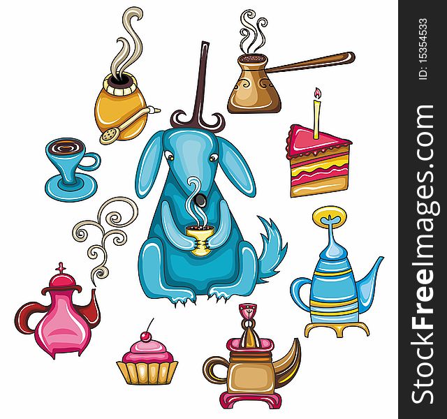 Cartoon collection of cute icons - coffee, tea, mate theme. Cartoon collection of cute icons - coffee, tea, mate theme.