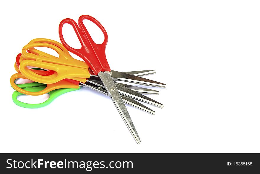Scissors, variety of colors on white background. Scissors, variety of colors on white background