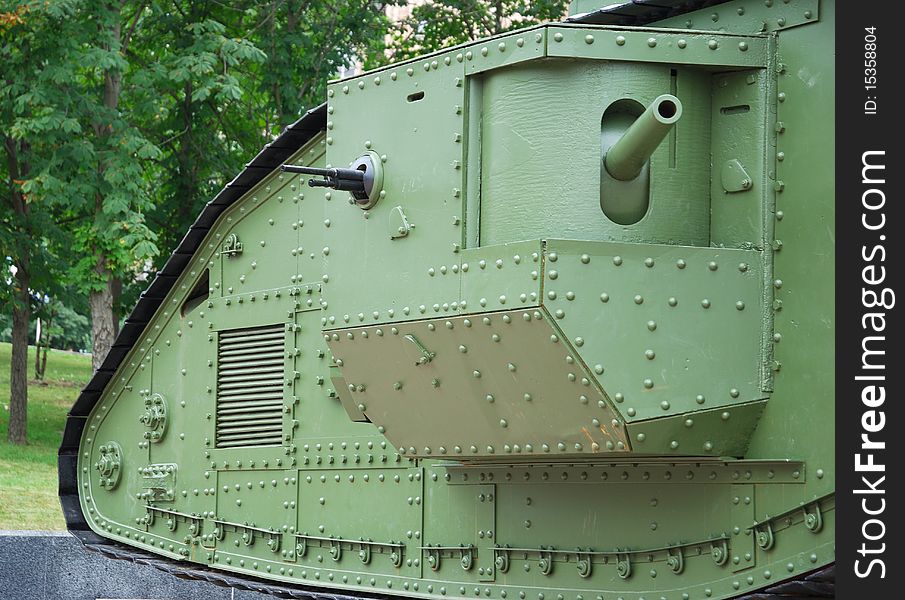 The British Mark V heavy tank of the World War I in Luhansk, Ukraine. Details. The British Mark V heavy tank of the World War I in Luhansk, Ukraine. Details.