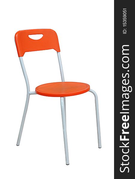 Orange plastic chair isolated in white