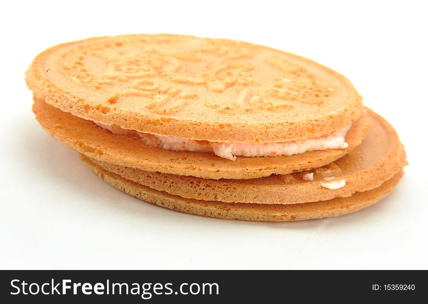 Cream biscuit isolated in white