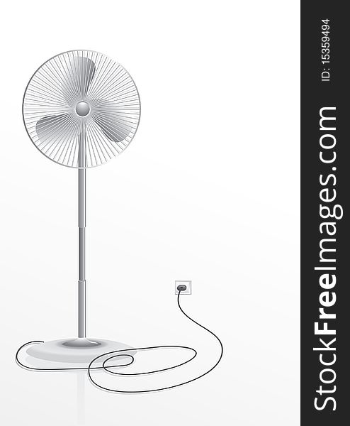 White fan with a wire and socket on a white background