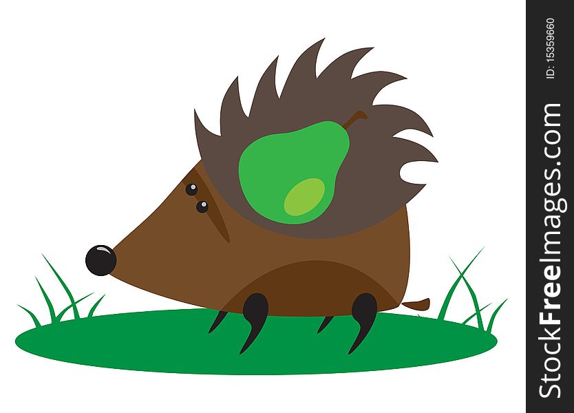 Funny Hedgehog with green pear. Funny Hedgehog with green pear