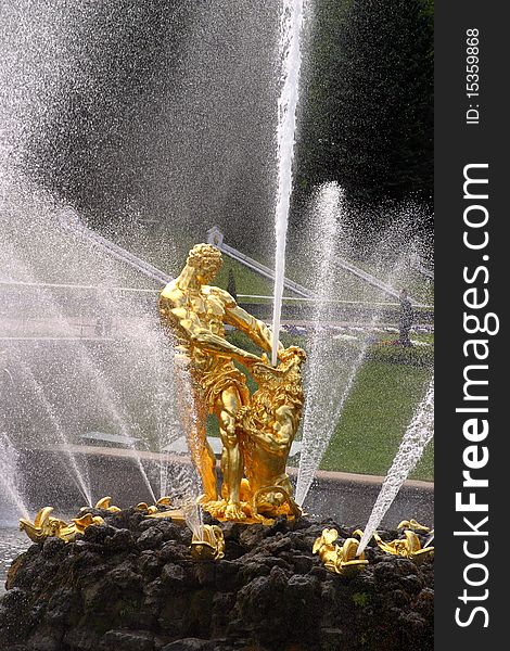 Samson and Lion fountain in Peterhof, Saint-Petersburg, Russia